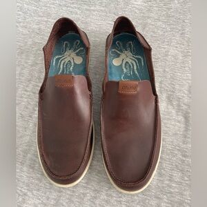 OluKai Men's Nalukai Brown Leather Slip-Ons